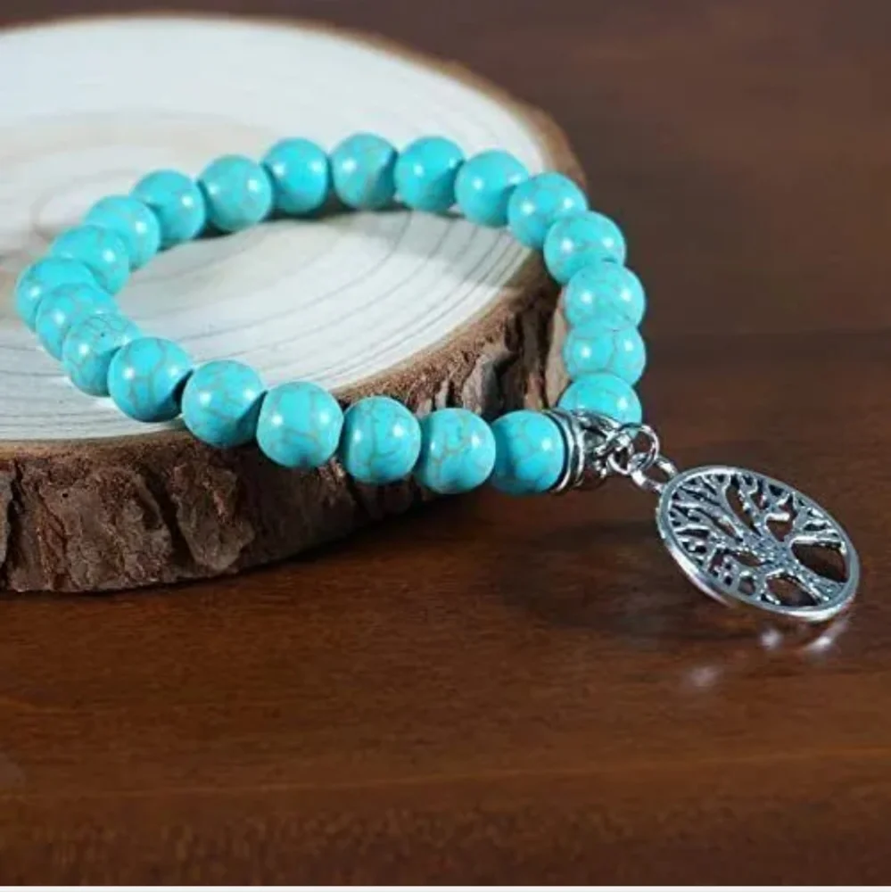 Turquoise Tree Of Life Beaded Turquoise Bracelet - Picture 3 of 7